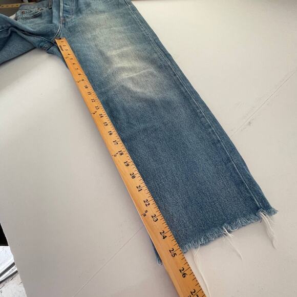 Levi's Wedgie Straight Jeans Women's Size 29 Cotton Button Fly Crop Blue Raw Hem - Picture 10 of 11